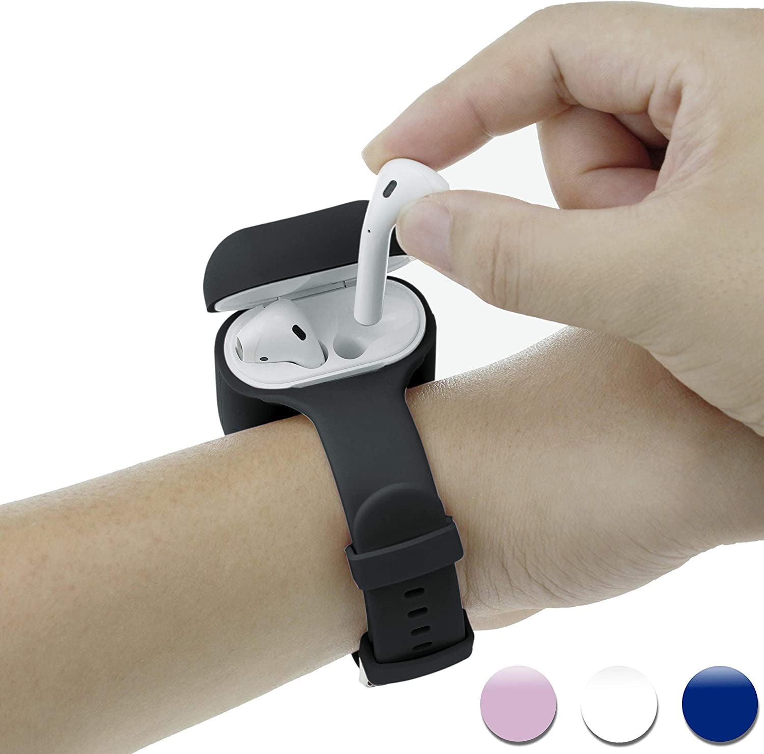 Wrist Band Accessories for Airpods/Airpods 2 Case Sport Strap Cover Full Protective Silicone Skin Compatible with Apple Airpods 1St and 2Nd Wireless Charging Case (Black+Blue)  BabyValley   