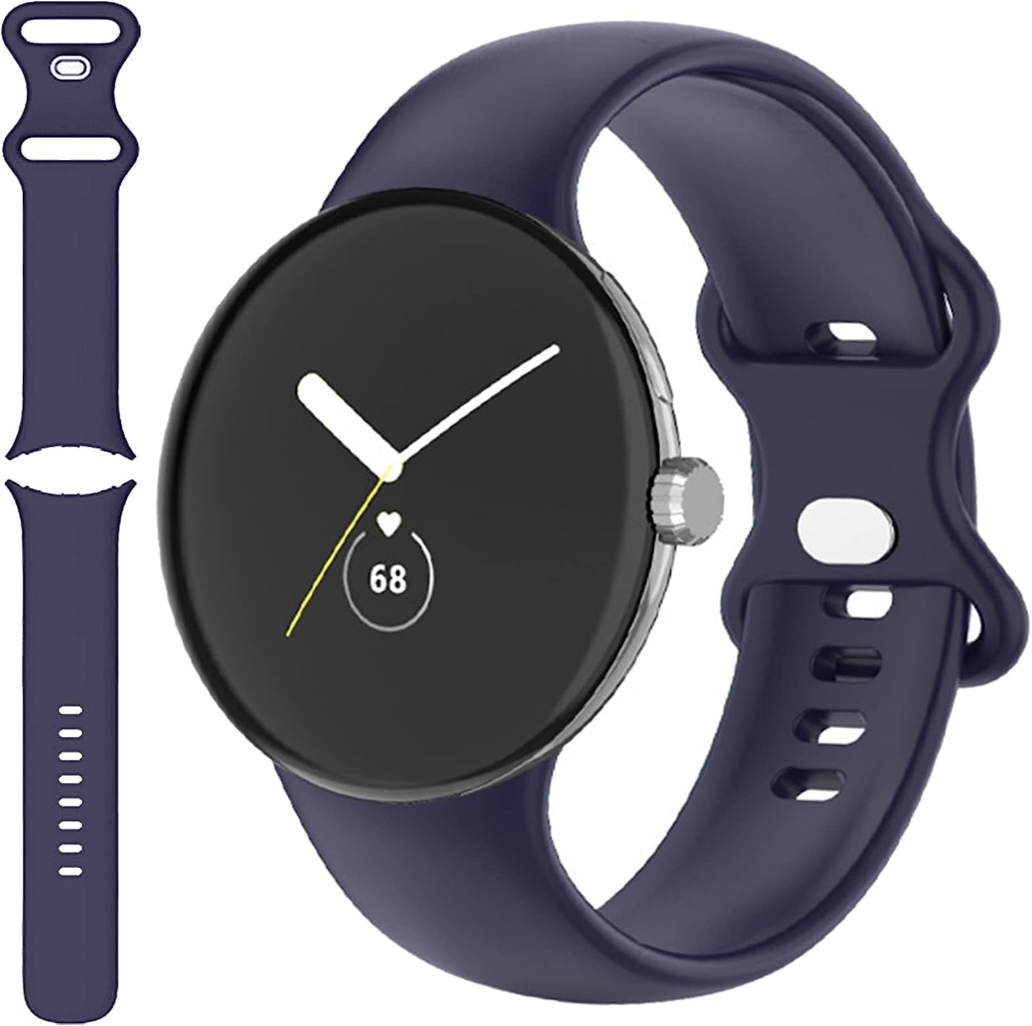 Miimall Compatible for Google Pixel Watch Band Silicone, Flexible Quick Fit Strap for Women Men, Breathable Lightweight Replacement Band Strap for Google Pixel Watch(Deep Green)  Miimall Deep Blue Large 