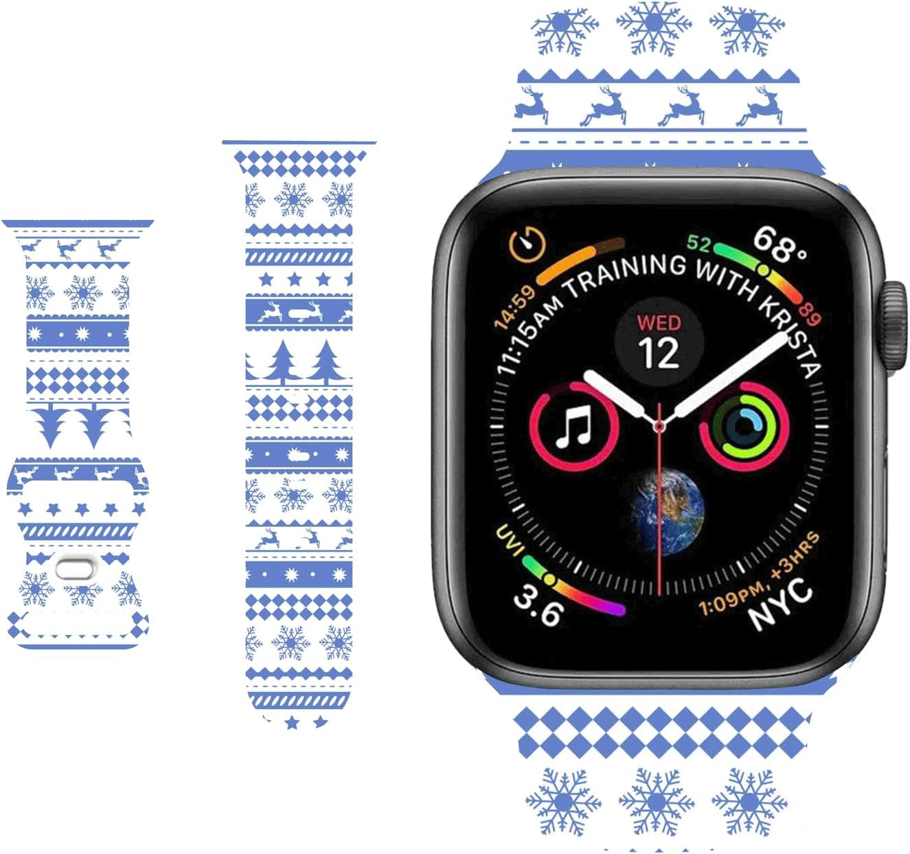 HYHMXB Chic Breathable Character Halloween Bands Compatible with Apple Watch 42Mm 44Mm 45Mm M/L, Grade Soft Silicone Sports Wristband Strap for Iwatch SE & Series 8 7 6 5 4 3 2 (Happy Skull)  HYHMXB E. Christmas Blue Snowflake Tree 42mm/44mm/45mm M/L 