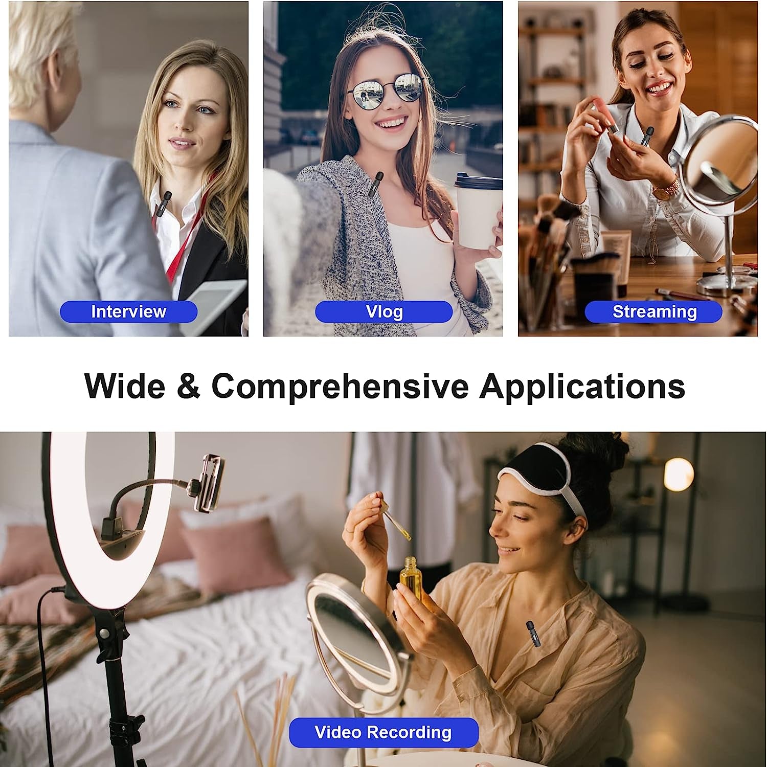 Wireless Lavalier Microphone for Iphone/Android Phone/Camera/Computer/Laptop, Recording Omnidirectional Condenser Mic with Ultra Low Delay, Lapel Noise Canceling Mic for Youtube Interview Tiktok Vlog  mmcrz   