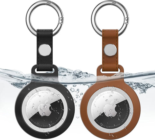[2 Pack] Supfine Waterproof Airtag Keychain,Shockproof Tracker Case with Loop Key Ring for Apple Airtags,Ipx8 Airtag Cover for Wallet,Luggage,Cat,Dog,Pets(Black/Brown)  SUPFINE   