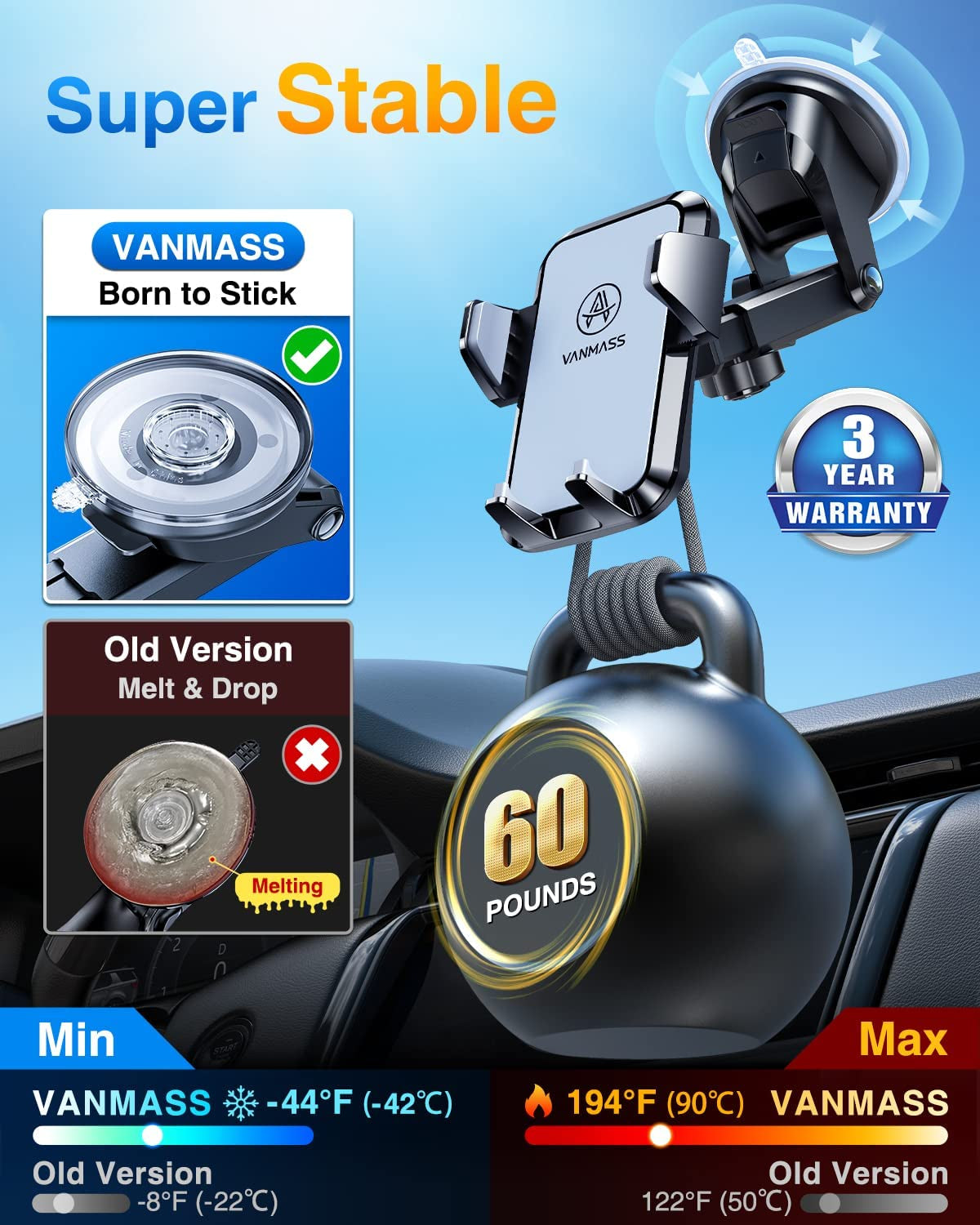 VANMASS [2023 Upgraded] Cell Phone Holder Car [Anti-Slip Soft Silicone & Powerful Suction] Dashboard Windshield Universal Phone Car Mount, Compatible with Iphone 14 13 12 11 Pro Max &Truck/Suv (Gray)  VANMASS   