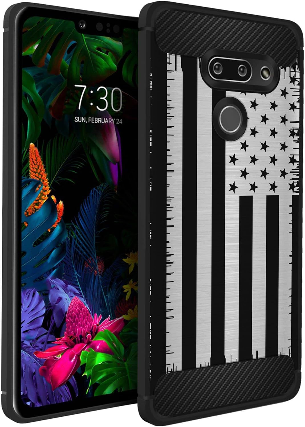 Casesondeck Case Compatible with LG G8 Thinq/Lg G8 - Soft Fitted Flexible TPU Cover Shock Protection (Dont Tread on Me)  CasesonDeck Black White Us Flag  