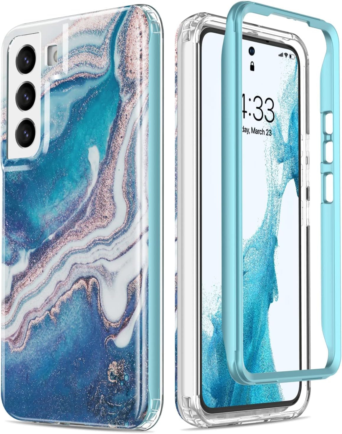 Esdot for Samsung Galaxy S22 Case,Military Grade Passing 21Ft Drop Test,Rugged Cover with Fashionable Designs for Women Girls,Protective Phone Case for Galaxy S22 6.1" Agate Stone  Esdot Opal Marble Blue  
