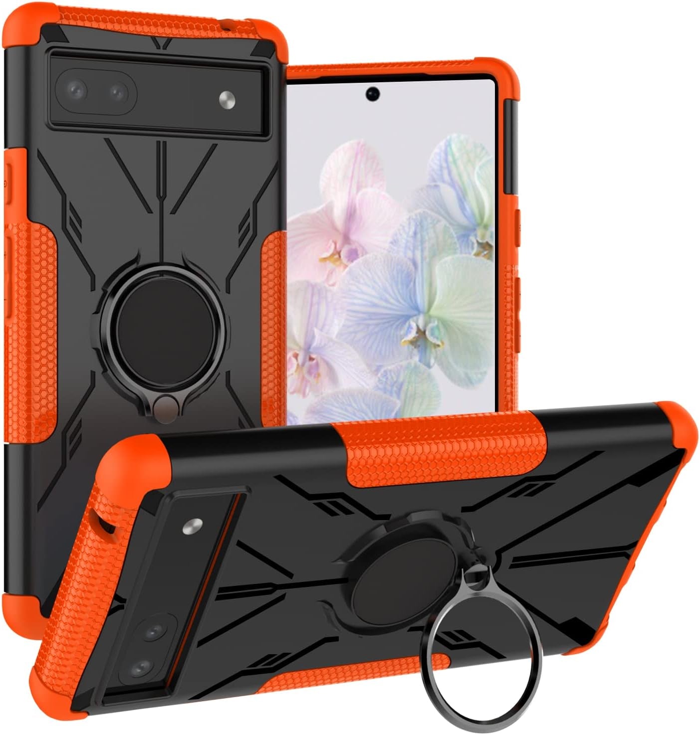 Military Case for Google Pixel 6A 5G 2022 Tough Rugged Dual Layer Case Hybrid Cover with 360°Ring Holder Kickstand for Google Pixel 6A 5G 2022  XBS-Better Orange  