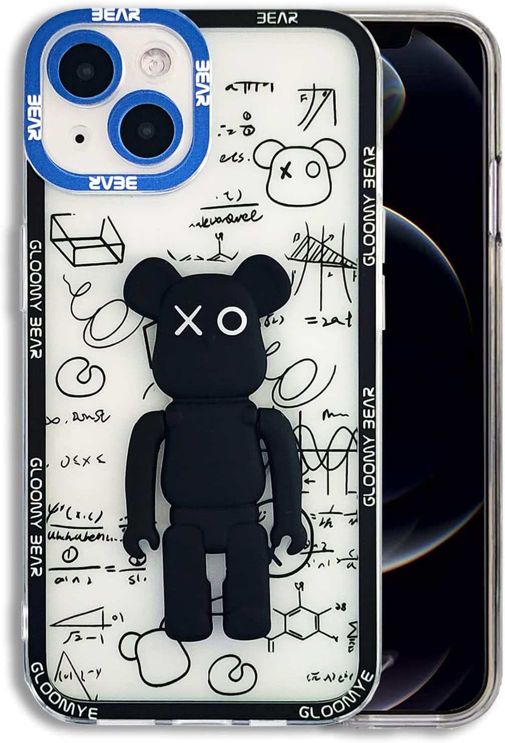 DOWINTIGER Iphone 14 plus Case Graffiti Street Fashion for Boys Kids Teens, Cartoon Hip Hop Anime Character Shockproof TPU and IMD Protection Designer Case for Iphone 14 Plus  DOWINTIGER Black Bear Kickstand Iphone 14 Plus 