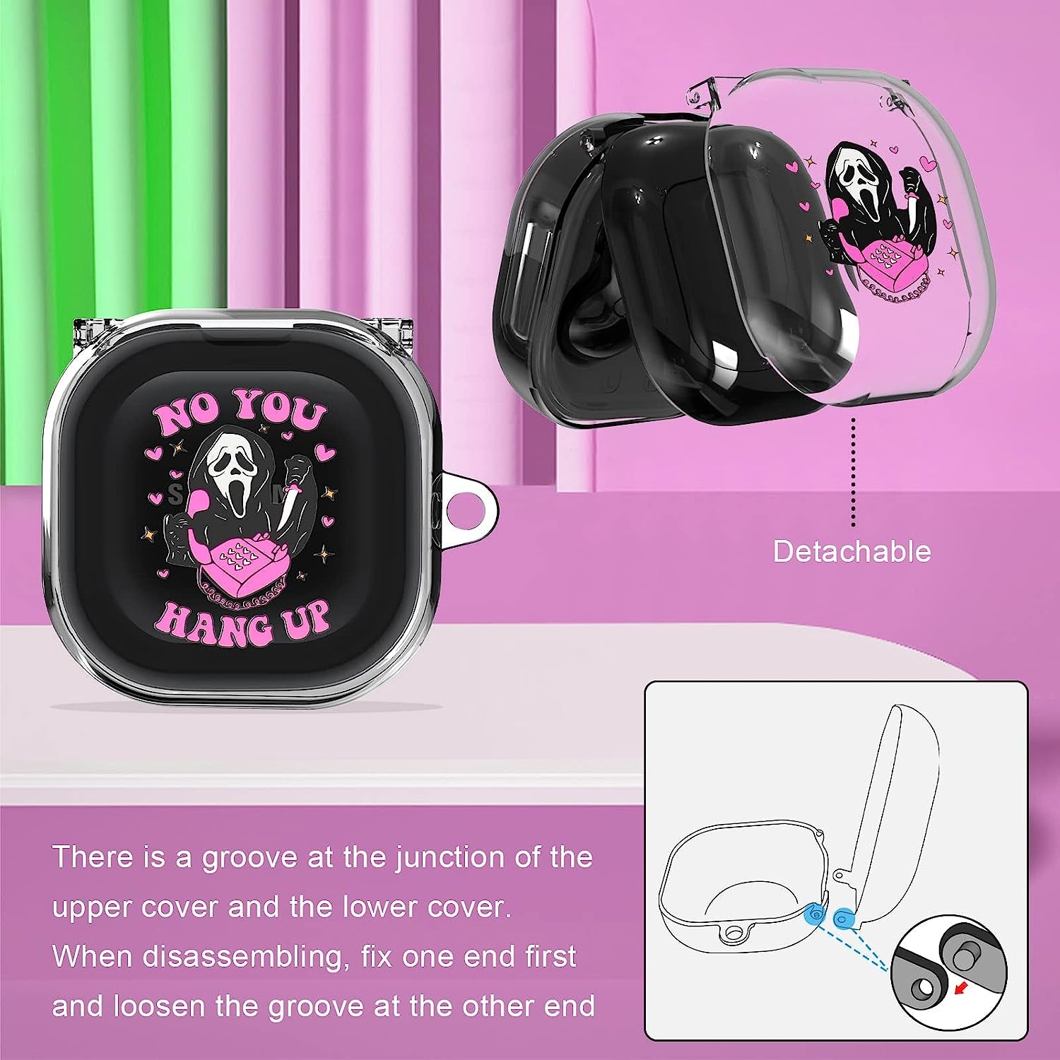 TOLUOHU Scream Ghost Case for Samsung Galaxy Buds2 Pro(2022)/Galaxy Buds Live(2020)/Galaxy Buds Pro(2021)/Galaxy Buds 2(2022) Case, Clear Hard Pc Shockproof Protective Cover with Keychain/Lanyard  TOLUOHU   