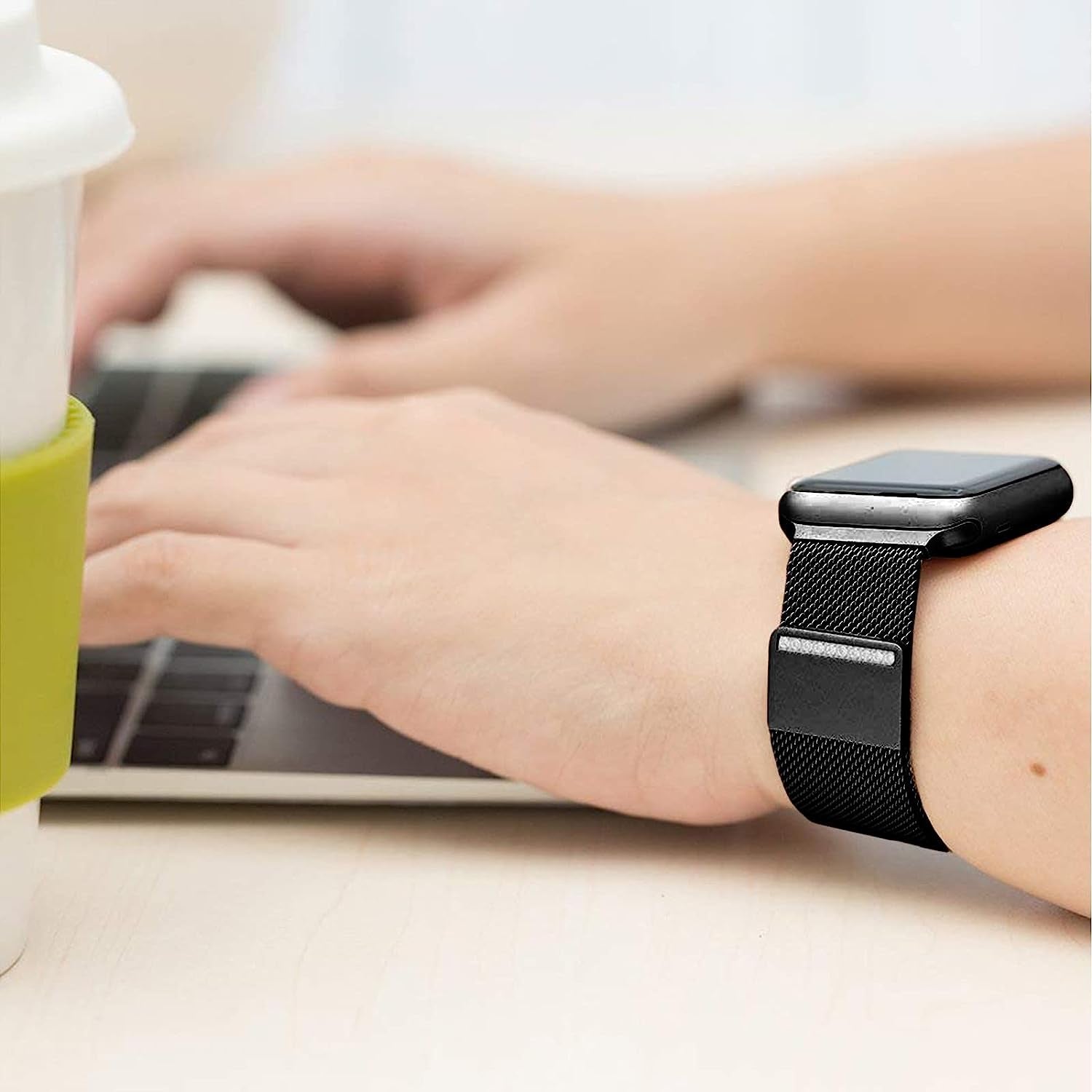 Magnetic Metal Band Compatible with Apple Watch Bands 38Mm 40Mm 41Mm 42Mm 44Mm 45Mm for Men Women, Stainless Steel Mesh Milanese Loop Diamond Strap Compatible for Iwatch Series Se/7/6/5/4/3/2/1,Black  BANDHOME   