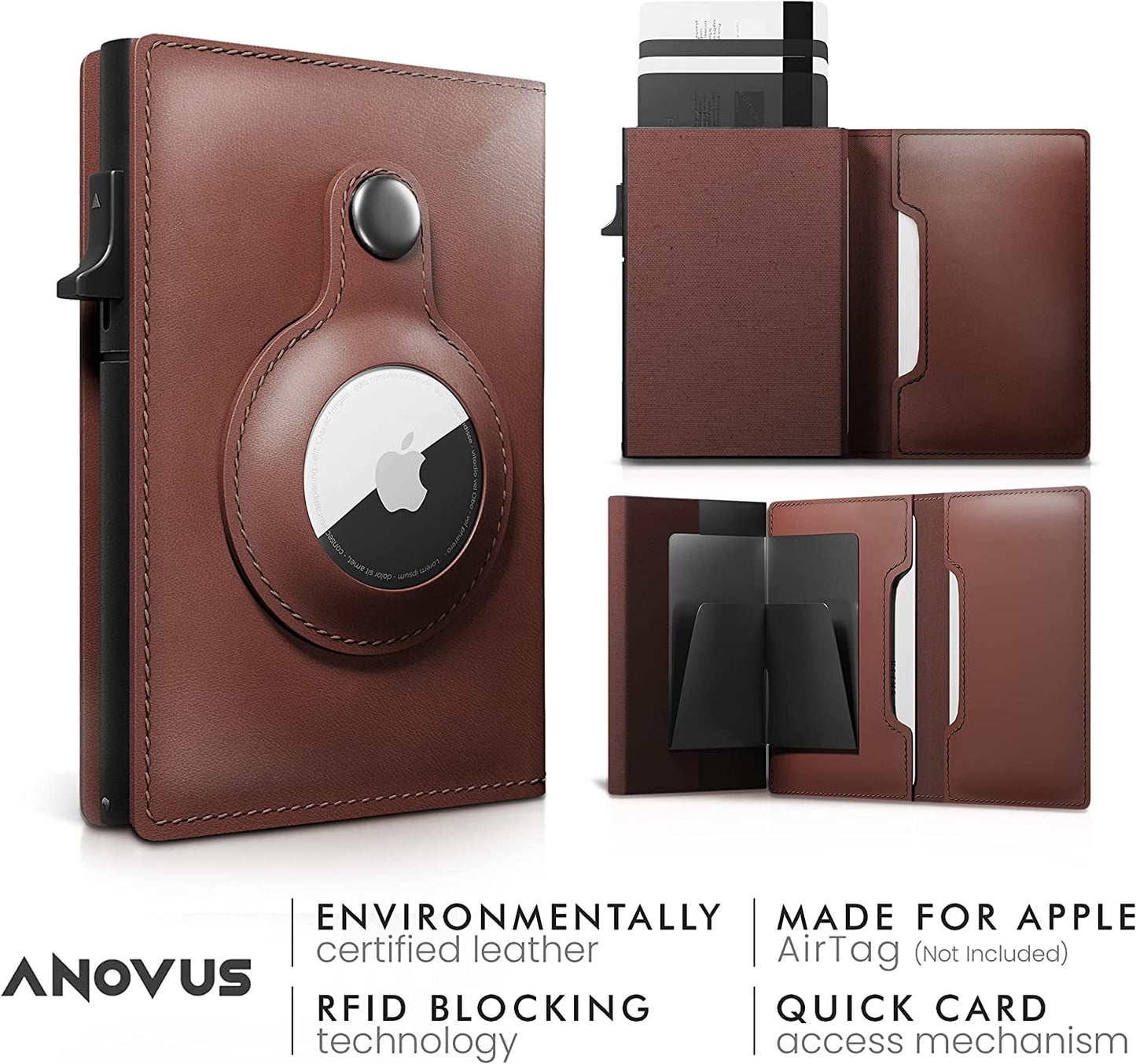 Anovus Airtag Wallet (Brown) | Trackable Wallet with Airtag Holder | Rfid-Blocking Minimalist Leather Wallet | Slim Leather Airtag Wallet - Men and Women| Smart Wallet - Airtag Not Included  Anovus   