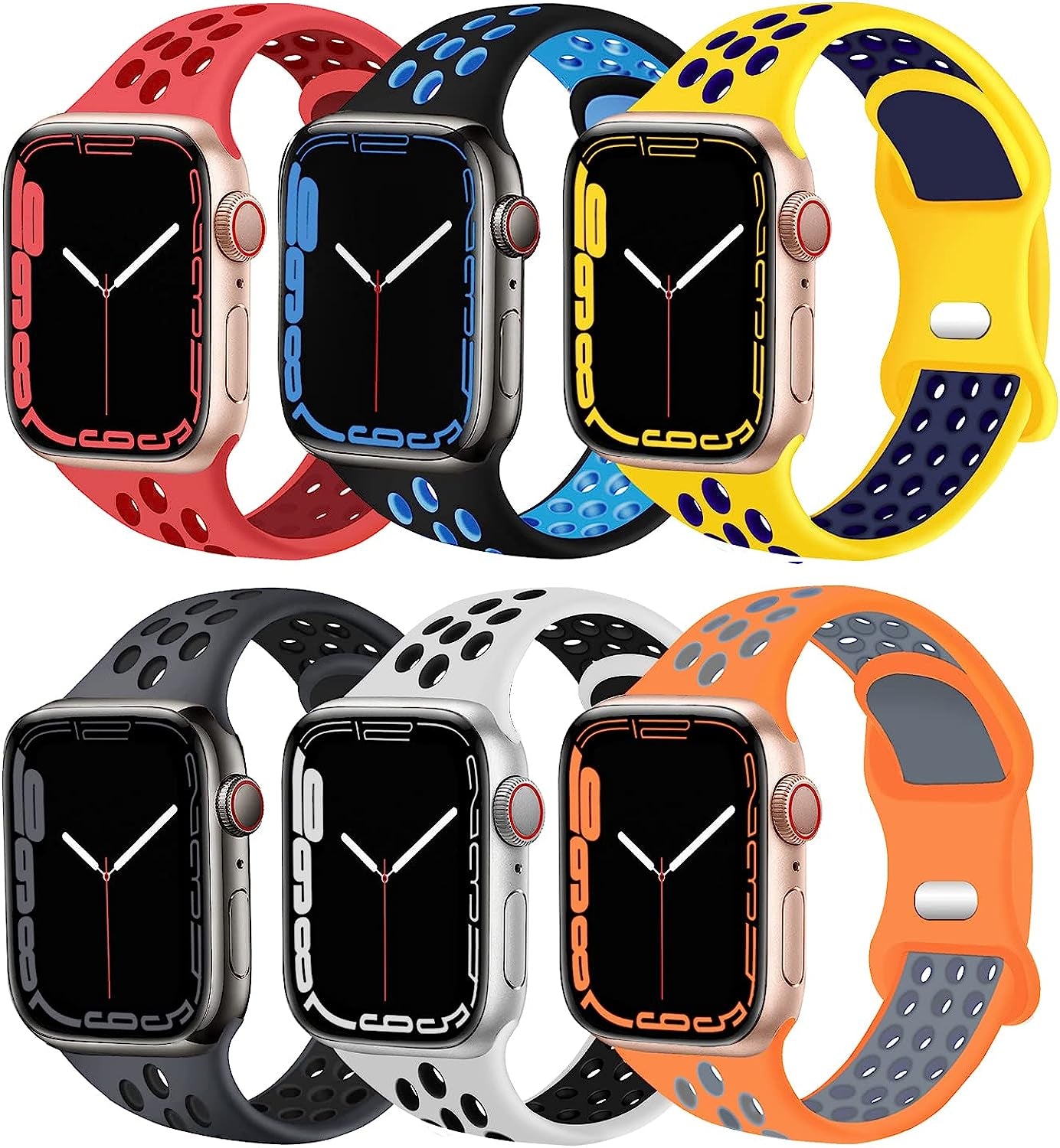 Elaikement Sport Bands Compatible with Apple Watch Band 49Mm 45Mm 44Mm 42Mm 41Mm 40Mm 38Mm Men Women, Breathable Soft Silicone Strap Replacement for Iwatch Series 8 7 6 5 4 3 2 1 Ultra SE, 6Pack  Elaikement Anthracite Black/Black Blue/Orange Grey/Yellow Blue/Red Crimson/White Black 38mm 40mm 41mm 