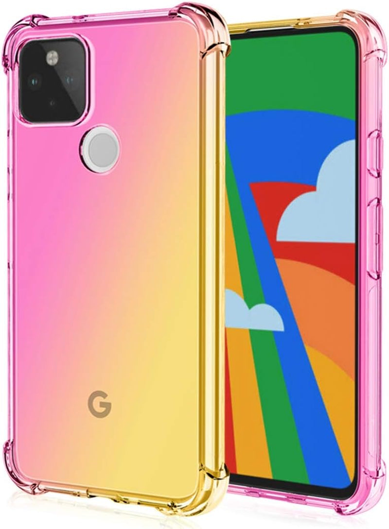 Ueokeird Google Pixel 5 Case (2020), Clear Cute Gradient Phone Case Slim anti Scratch Flexible TPU Cover Shockproof Protective Case for Google Pixel 5 (Purple/Blue)  Ueokeird Pink/Gold  