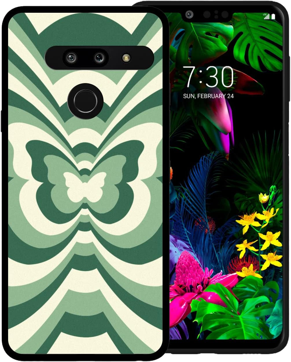 Zaztify Phone Case for LG G8 Thinq, Blue Butterfly Tunnel Center Coffee Latte Valentine Color Block Cute Pattern Shockproof Protective Anti-Slip Slim Soft Cover Shell  zaztify Green Butterfly Tunnel  