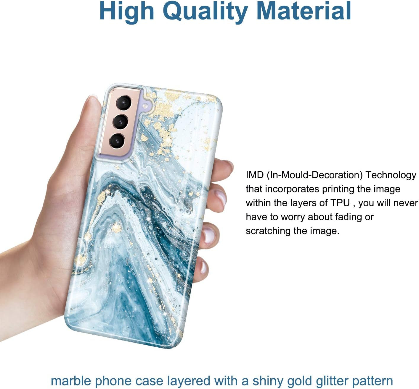 JIAXIUFEN Galaxy S21 Case Gold Sparkle Glitter Marble Slim Shockproof TPU Soft Rubber Silicone Cover Phone Case for Samsung Galaxy S21 5G 6.2 Inch 2021 Blue  JIAXIUFEN   