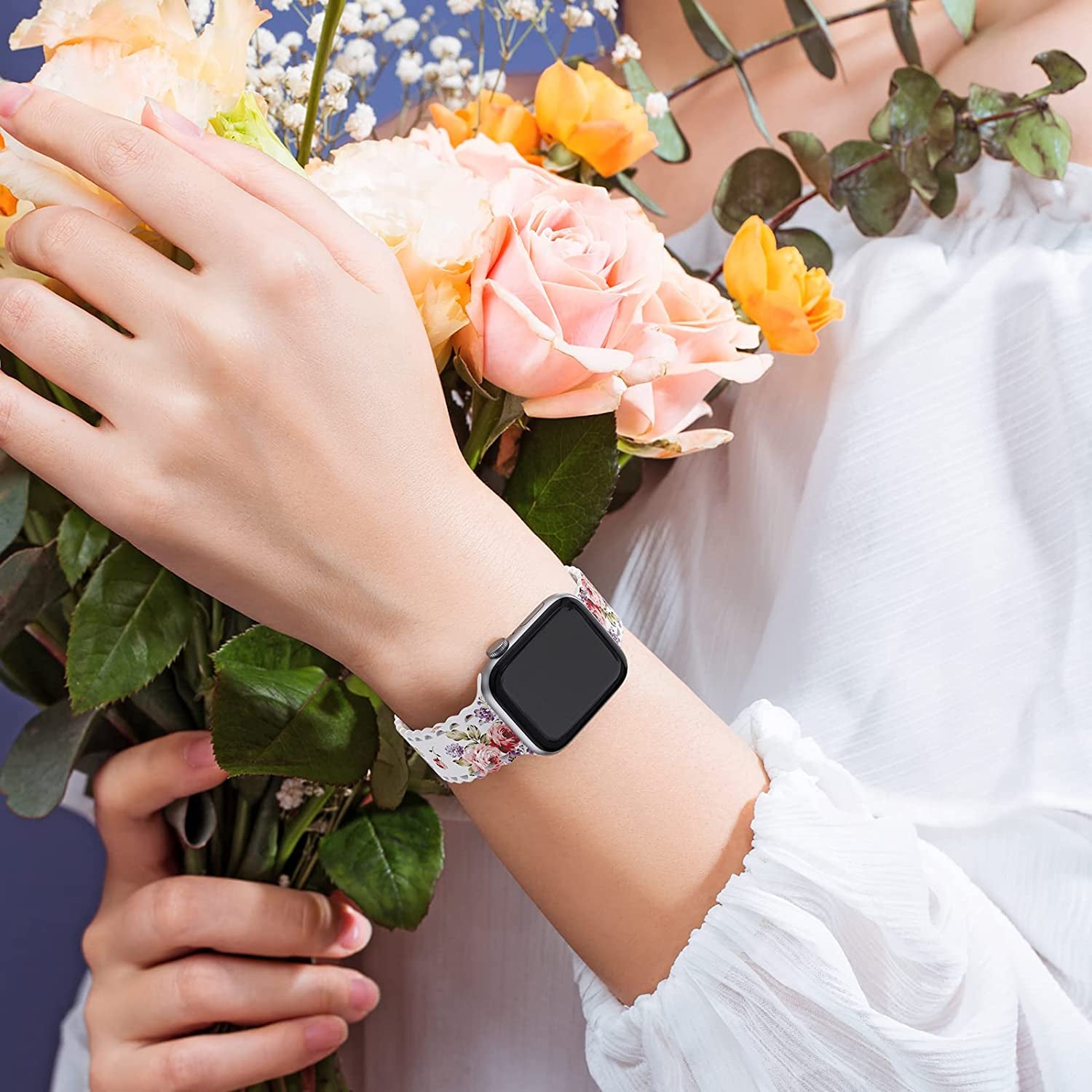 Upfurmach Compatible with Apple Watch Band 41Mm 40Mm 38Mm 49Mm 45Mm 44Mm 42Mm Women Girl, Rose Floral Print Lace Hollow-Out Soft Silicone Sport Bands for Iwatch Ultra SE Series 8 7 6 5 4 3 2 1, Rosb-38  UpfurMach   