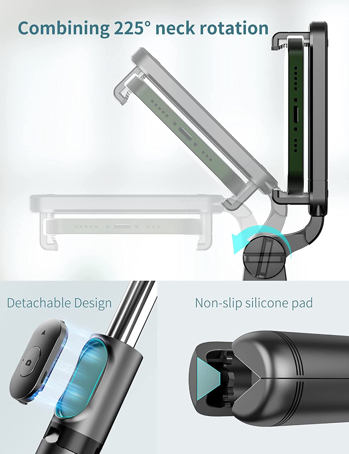 Selfie Stick Tripod with Detachable Wireless Remote, 4 in 1 Extendable Portable Selfie Stick & Phone Tripod Stand Compatible with Gopro, Iphone/Samsung/Huawei, Etc.  kzomKzoo   