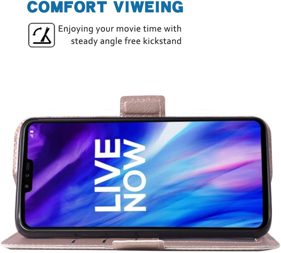 Phone Case for LG V40 Thinq Folio Flip Wallet Case,Pu Leather Credit Card Holder Slots Full Body Protection Kickstand Hard Hybrid Protective Phone Cover for LGV40 Storm V 40 Thin Q V40Thinq Rose Gold  WWAAYSSXA   
