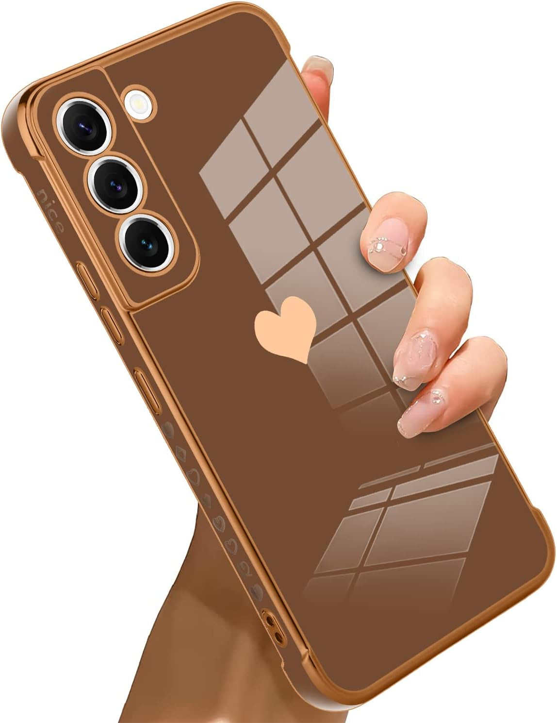 Bonoma Compatible with Samsung Galaxy S21 Case Love Heart Plating Electroplate Luxury Elegant Case Camera Protector Soft TPU Shockproof Protective Corner Back Cover Galaxy S21 Case -Black  Bonoma Brown  