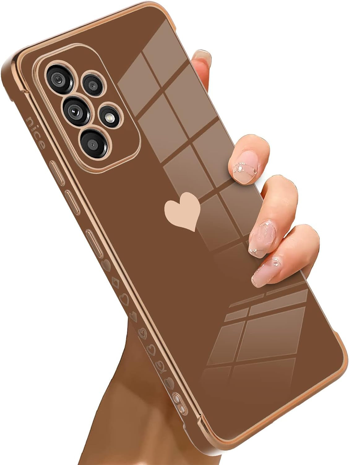 Bonoma Compatible with Samsung Galaxy A53 5G Case Love Heart Plating Electroplate Luxury Elegant Case Camera Protector Soft TPU Shockproof Protective Back Cover Galaxy A53 5G Case -Black  Bonoma Brown  