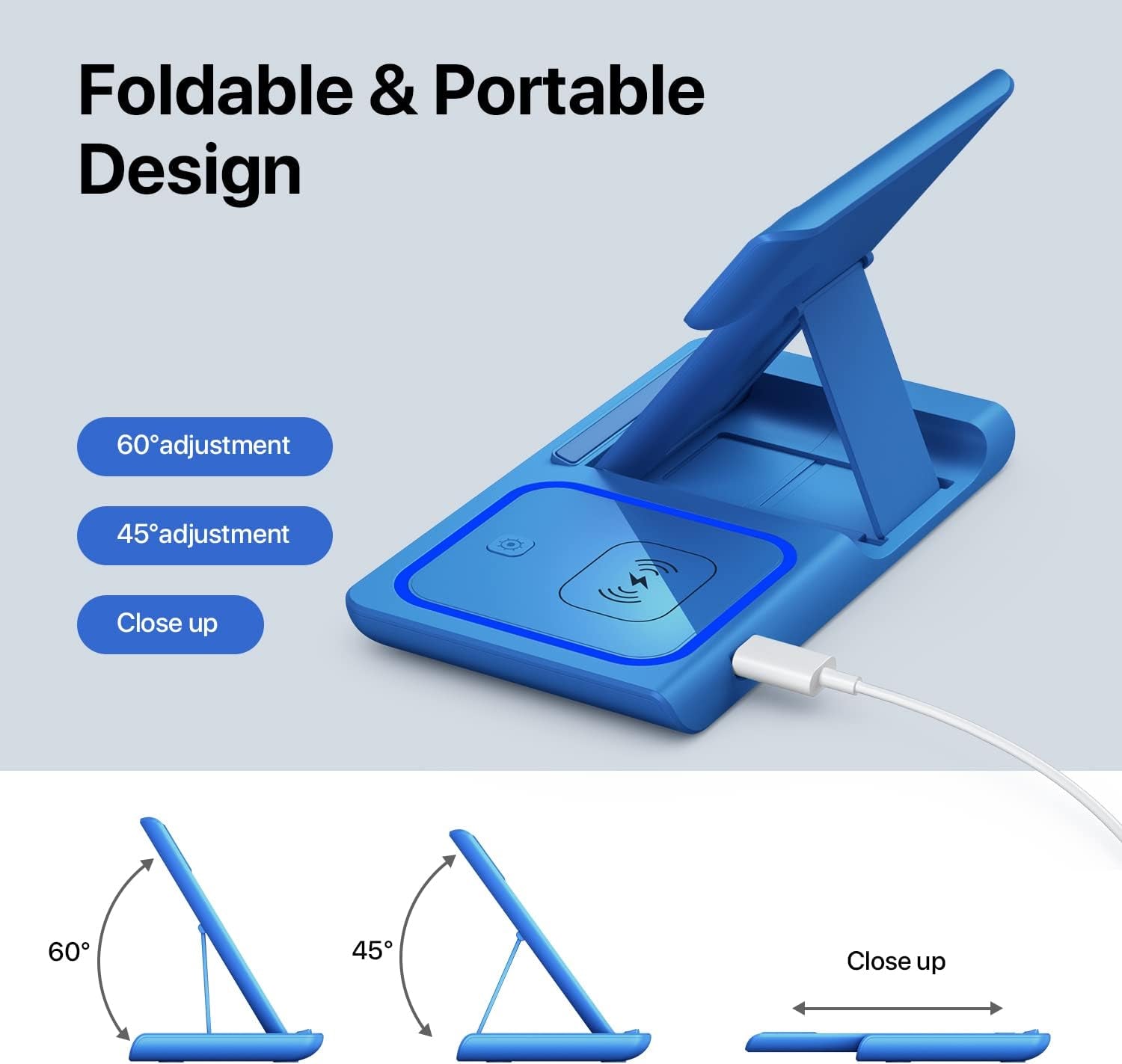 Wireless Charging Station, Wireless Charging Station for Multiple Devices for Iphone 15 14 13 12 11 Pro XR XS 8 Plus, for Apple Watch Ultra SE 8 7 6 5 4 3 2, Airpods Pro 3 2 (Dark Blue)  YOXINTA   