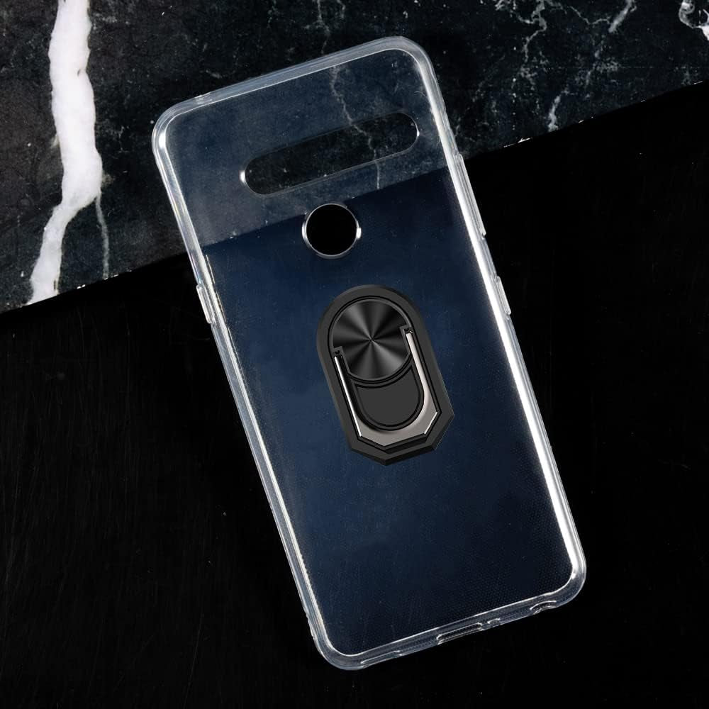 For LG G8 Thinq Ultra Thin Phone Case + Ring Holder Kickstand Bracket, Gel Pudding Soft Silicone Phone for LG G8 Thinq LM-G820N 6.10 Inches (Blackring-T)  MILEGAO   