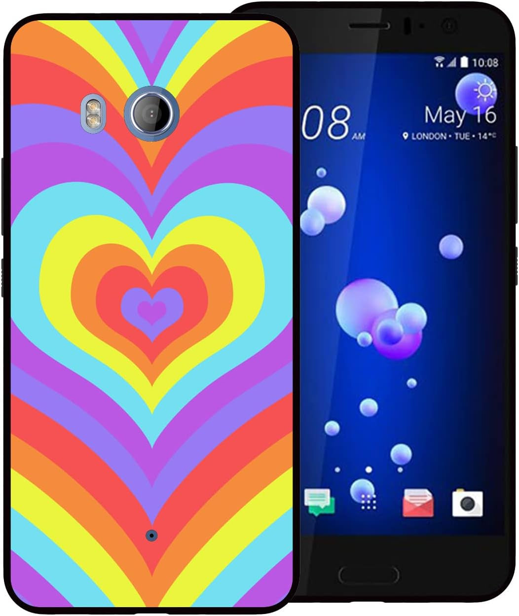 Zaztify Compatible with HTC U11, Khaki Heart Tunnel Center Love Swirl Cute Pattern Shockproof Protective Anti-Slip Thin Slim Soft Phone Case Cover Shell  zaztify Colorful Heart  
