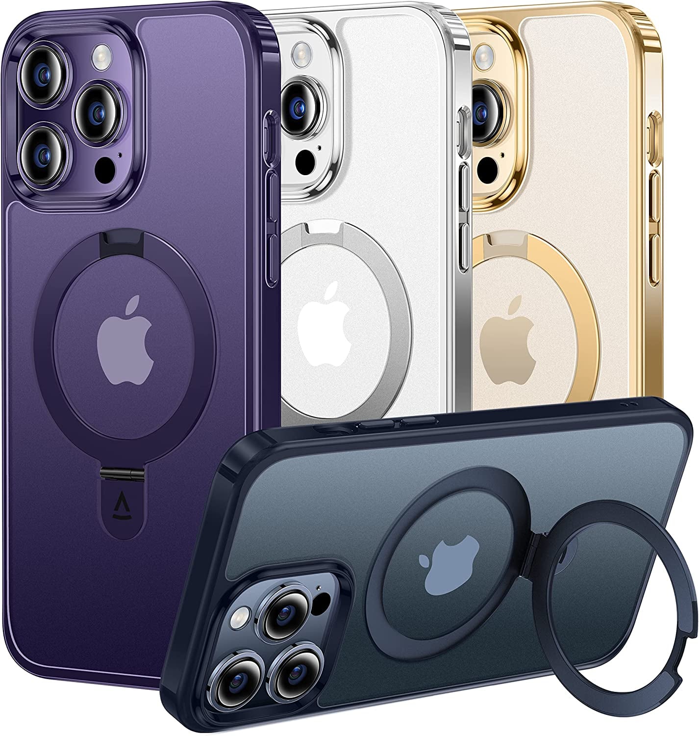 Alphex Invisible Stand Magnetic Case for Iphone 14 Pro [Look as Bare Iphone][Compatible with Magsafe] Military Grade Shockproof Matte Slim Phone Cover Ring Holder Women Men 6.1 Inch, Deep Purple  Alphex Space Black Iphone 14 Pro Max 