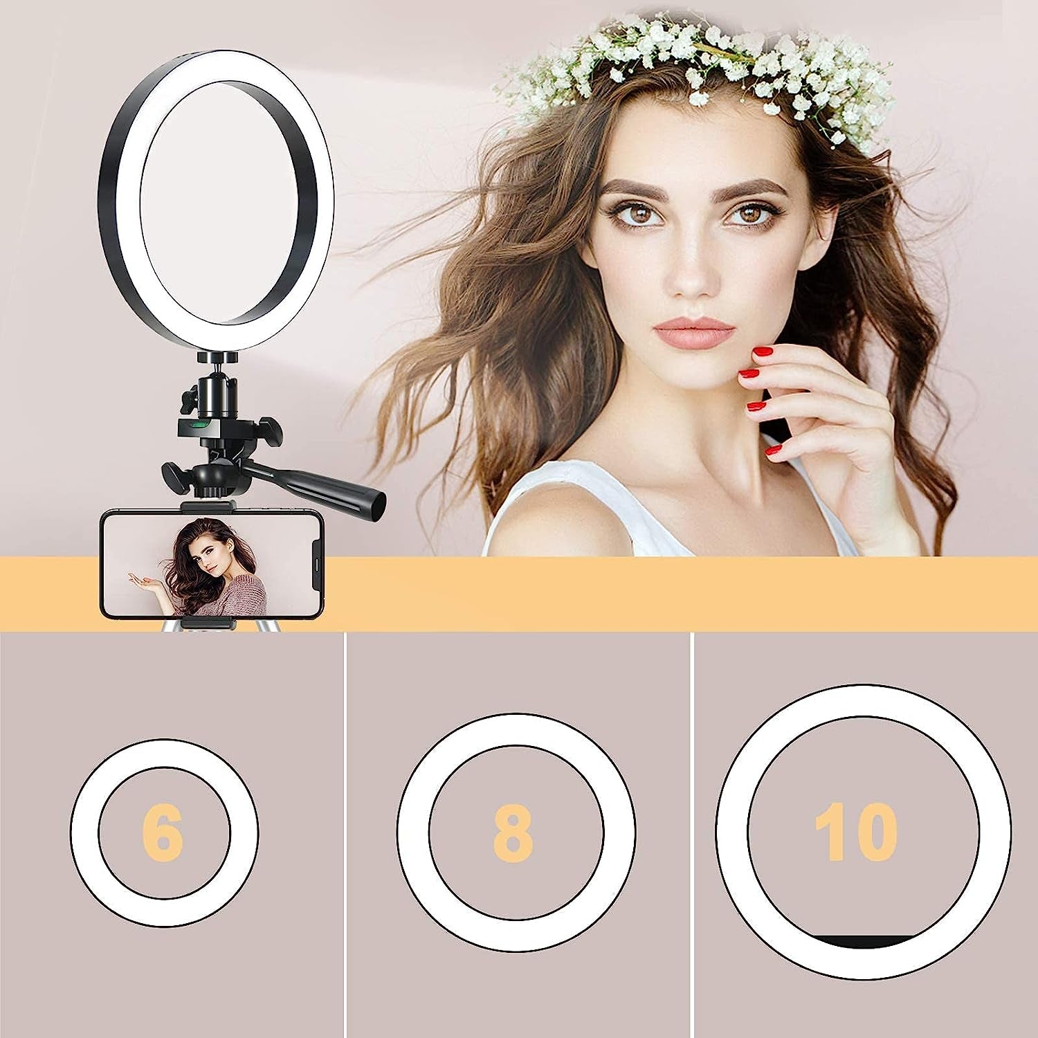 6" Selfie Ring Light, ODOM 39"Tripod with Ring Light,3 Color Modes 11 Brightness Levels, Lamps for Youtube Live Stream Makeup Vlog Tiktok Video Conference Compatible with Iphone & Android  ODOM   