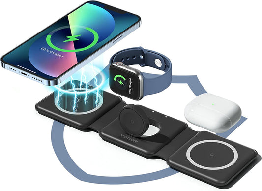 3 in 1 Wireless Charging Station, VEGER Travel Charger for Multiple Devices, Fast Wireless Charging Pad for Iphone 14/13/12/11/X/Xr/Xs/8 Series, Airpods, Apple Watch 7/6/5/4/3, Qi Phones Earbuds More  Shenzhen Autige Technology Co.,Ltd   