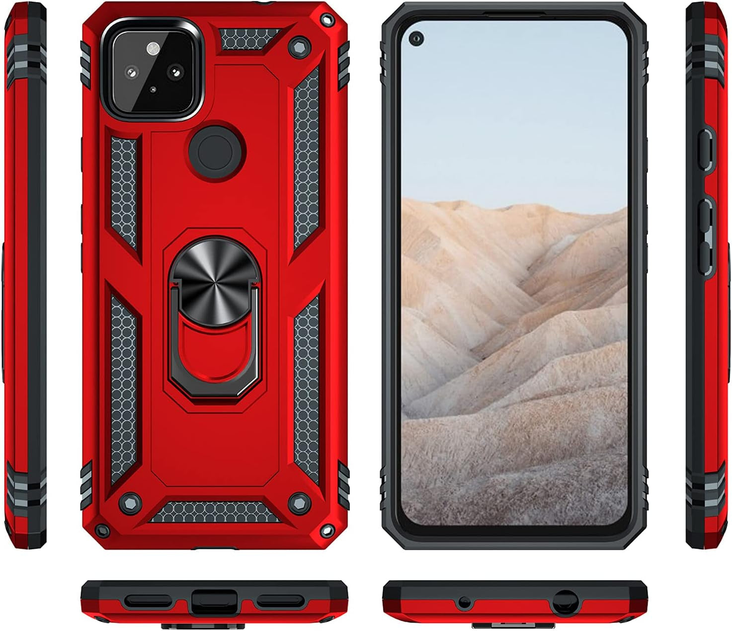 For Pixel 4A 5G Case, Google Pixel 4A 5G Case Stand Cover Ring Holder Bracket Hybrid Armor Shockproof Military Grade Double Layer anti Scratch Kickstand Case for Google Pixel 4A 5G (Red)  SHYXGLON   