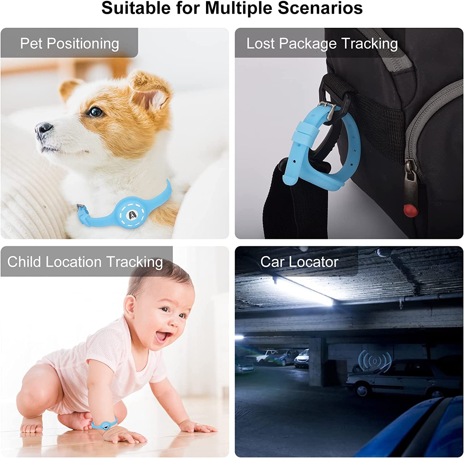 Airtag Dog Collar with Airtag Holder Case Integrated 2 Pack, Luminous Silicone Anti-Lost Apple Air Tag Dog/Cat Holder for Pet and 2 HD Protective Film Set (Neck 10.8-12.5")  CNUORN   