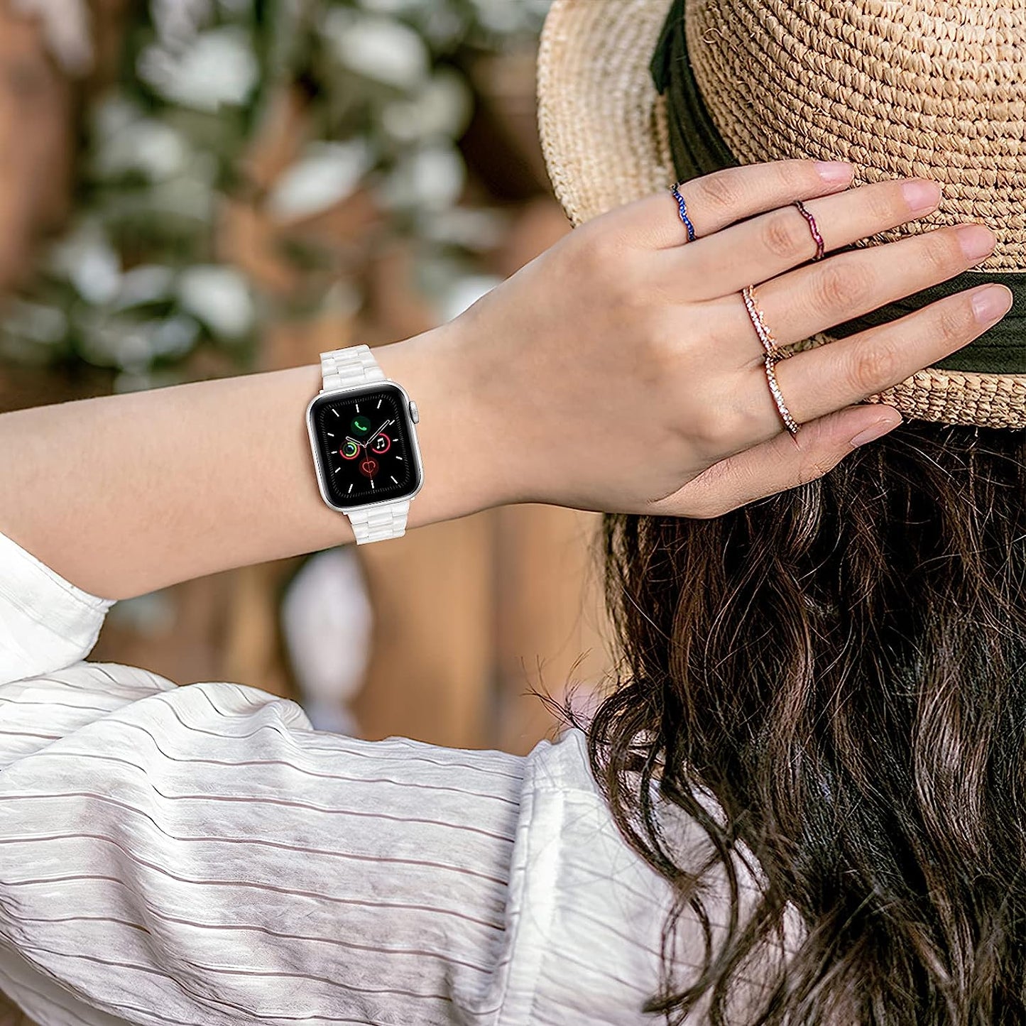 Sangaimei Light Fashion Resin Apple Watch Band with Stainless Steel Buckle Compatible Apple Watch Band 45Mm 44Mm 42Mm 41Mm 40Mm 38Mm Replacement Iwatch Series 8 7 6 5 4 3 2 1 SE for Women Starlight  SaNgaiMEi   