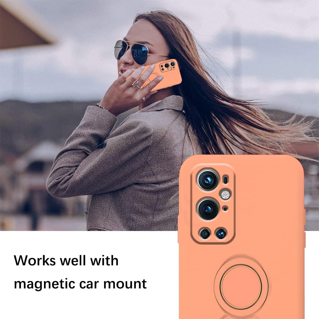 Compatible with Oneplus 9 Pro Case with Creative Astronaut Pattern Holder Green, Oneplus 9 Pro Phone Case with Ring Kickstand Silicone Shockproof Soft TPU Protective Slim Cover (Orange)  Wousunly   