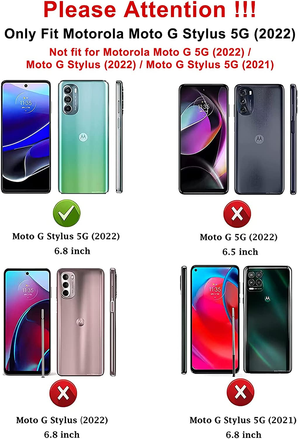 Motorola Moto G Stylus 5G 2022 Case with Tempered Glass Screen Protector,Heavy Duty Rugged Shockproof Full Body Protective Phone Cover,Cute Pink  RMOCR   