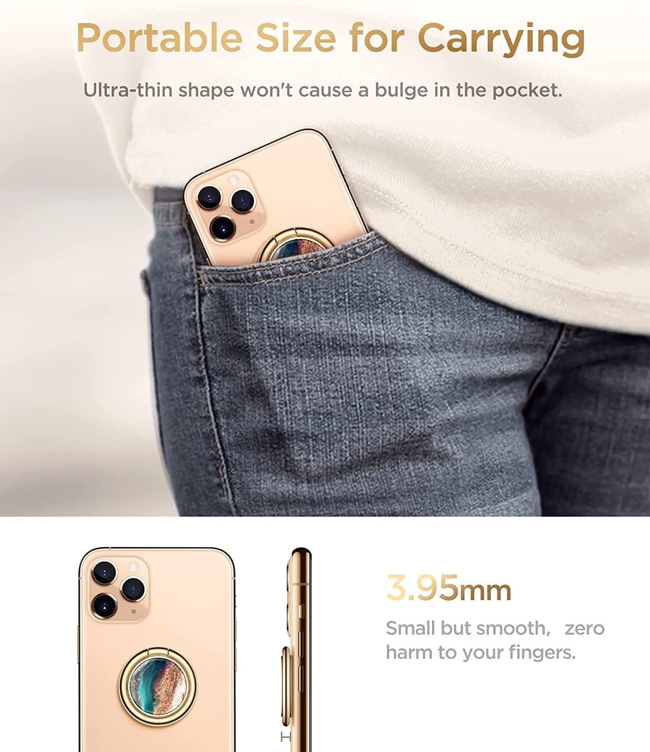 GVIEWIN Marble Cell Phone Ring Holder, Metal Kickstand Grip for Magnetic Car Mount Compatible with Iphone 14 Pro Max/14 Plus/13/12 Series & Galaxy S22/S23 Ultra and Other Smartphones(Drift Sand/Brown)  GVIEWIN   