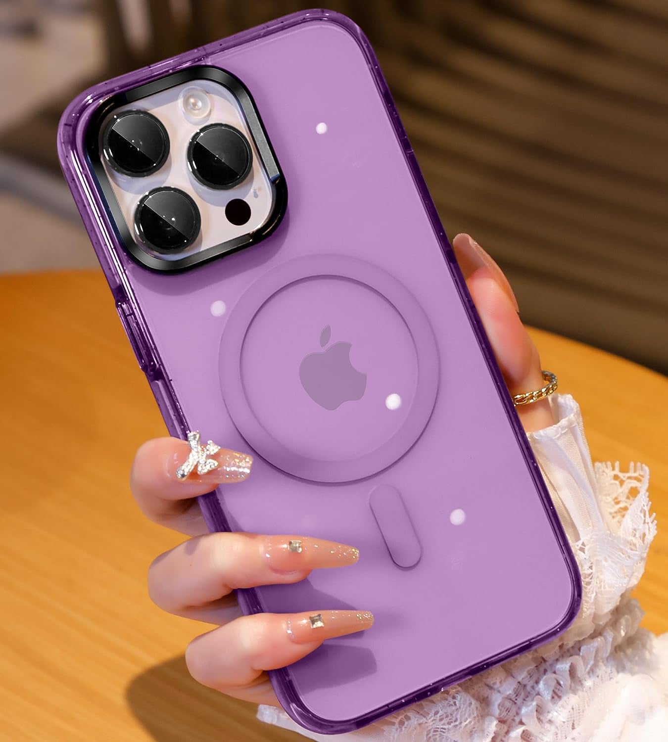 JUESHITUO for Iphone 14 Pro Max Case Magsafe with Glitter Shockproof Buffer Belt [Never Yellow] [10X Military Protection] [Screen Protector & Higher Camera Cover] Magnetic Clear Purple Back 6.7 Inch  JUESHITUO   