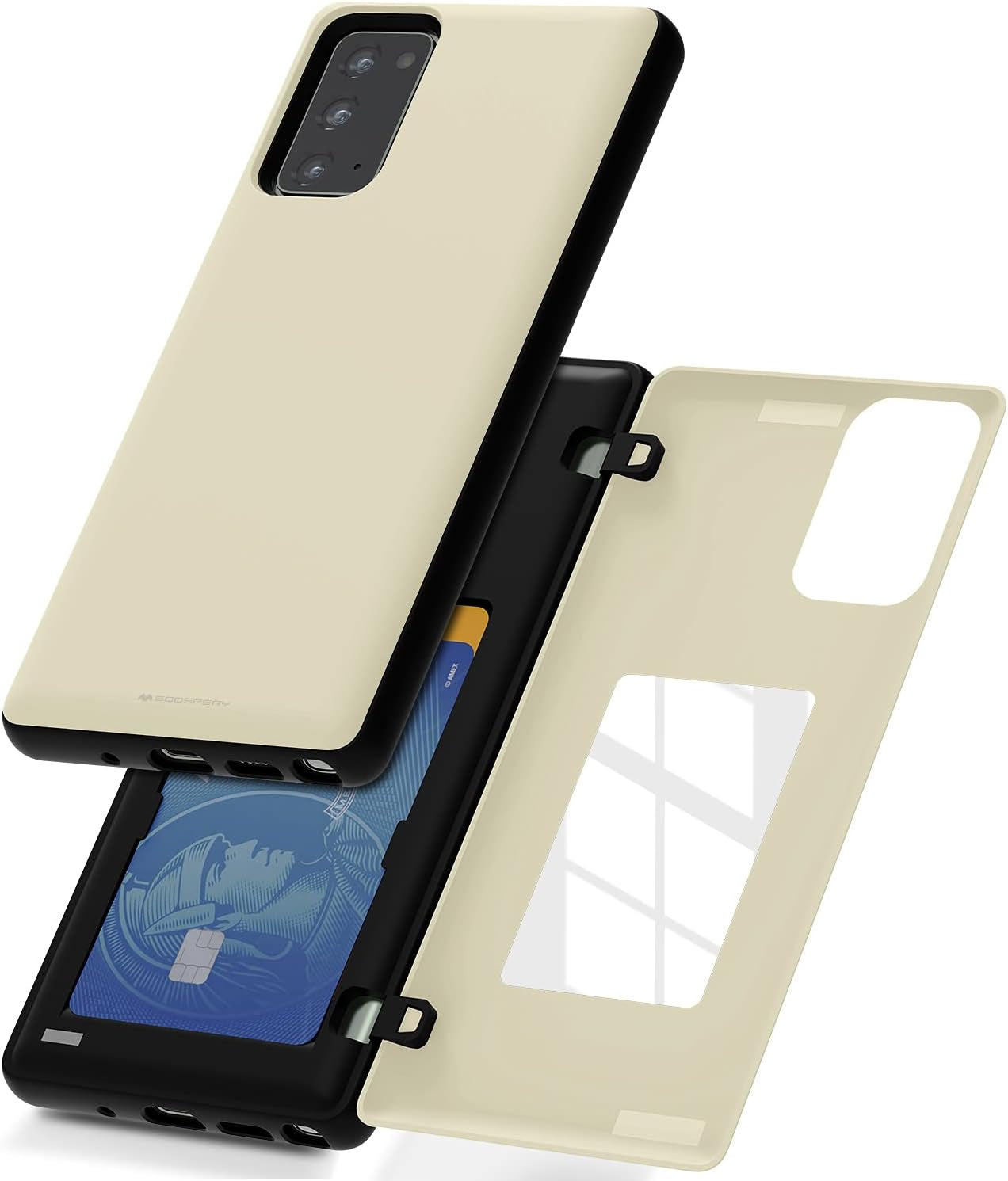 GOOSPERY for Samsung Galaxy Note 20 6.7"(2020) 5G Card Holder Wallet Case, Easy Magnetic Door Closure Protective Dual Layer Bumper Sturdy Phone Back Cover with Hidden Mirror (Black)  GOOSPERY White  