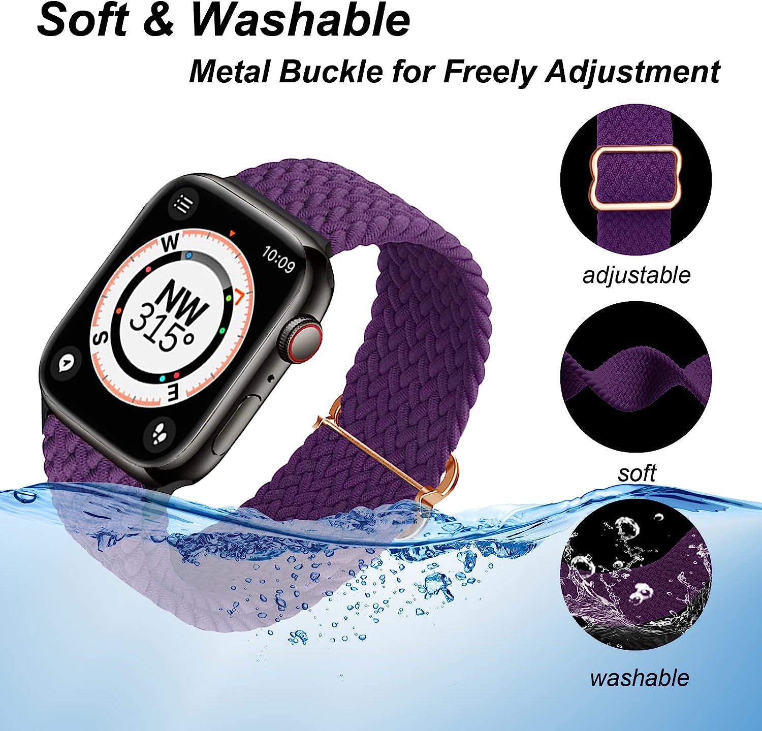 Braided Bands Compatible with Apple Watch Band 42Mm 44Mm 45Mm 49Mm for Women Men, Stretchy Braided Solo Loop Watch Band for Iwatch Series 8 7 6 5 4 3 2 1 Ultra SE (38/40/41Mm, Purple)  DOBSTFY   