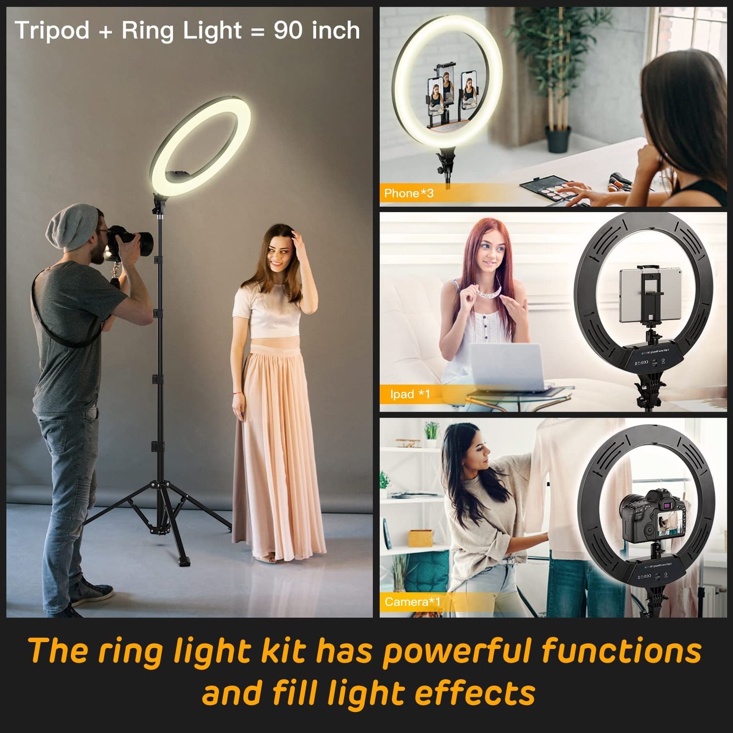 RGB Ring Light 18 Inch with Tripod Stand (2700-7000K) for Phone Camera Ipad Selfie Live Stream Youtube Tiktok Video Shooting Best Lighting Atmosphere Ringlight (18 Inch)  Auriani   