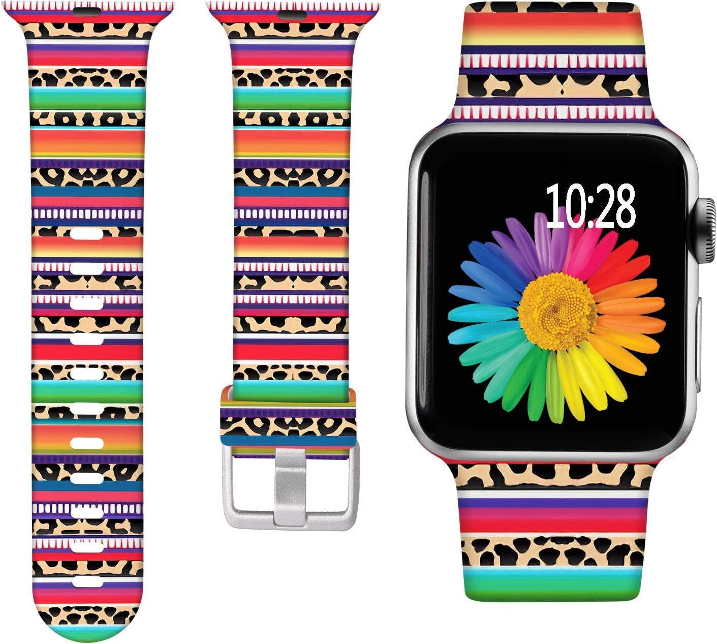Laffav Compatible with Apple Watch Band 41Mm 40Mm 38Mm Iwatch SE & Ultra & Series 8/7/6/5/4/3/2/1 for Women Men, Sexy Leopard, S/M  Laffav Rainbow Leopard 38/40/41MM M/L 