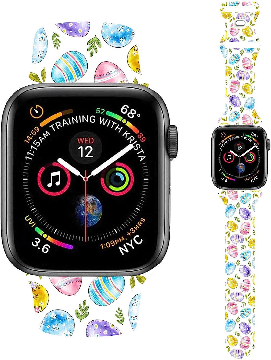 Easter Theme Bunny Rabbit Eggs Pattern Bands Compatible with Apple Watch 38Mm 40Mm 41Mm 42Mm 44Mm 45Mm 49Mm, Soft Silicone Sports Wristband Strap for Iwatch SE & Series 8/7/6/5/4/3/2/1  HYHMXB 05.Color 5 42mm/44mm/45mm M/L 
