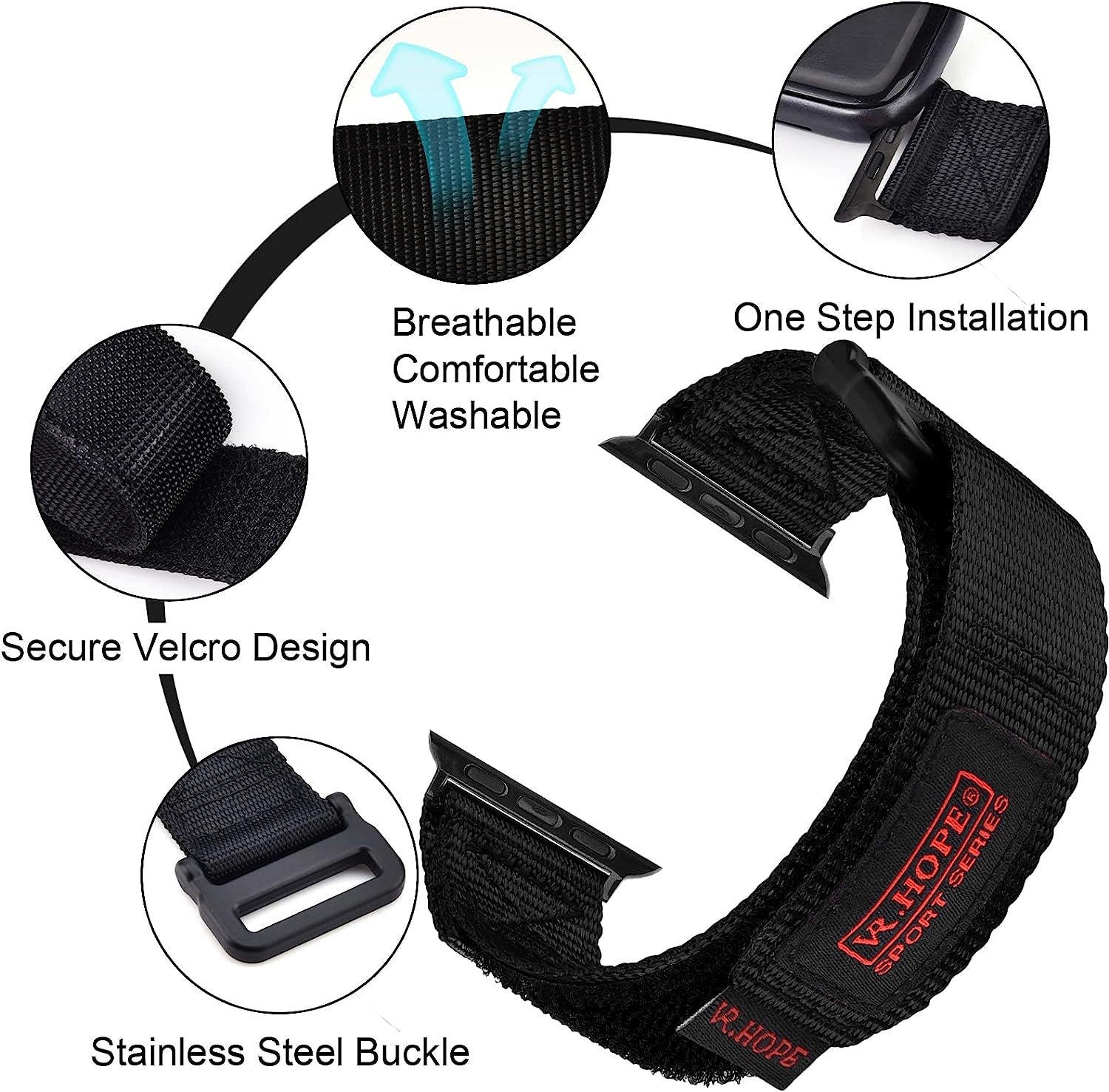 V.R.HOPE Nylon Watch Band Compatible with Apple Watch 42Mm 44Mm 45Mm for Men, Sports Strap Loop Adjustable Replacement Iwatch Bands for Series 8 7 6 5 4 3 2 1 SE  V.R.HOPE   