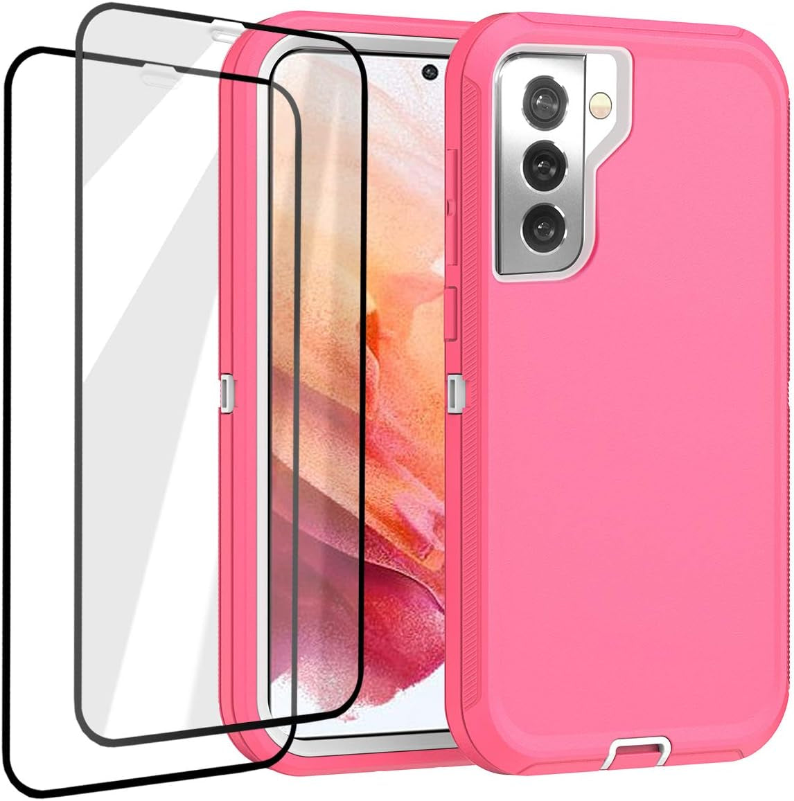 Aicase for Galaxy S21 plus Case with Screen Protector, Heavy Duty Drop Protection Full Body Rugged Shockproof/Dust Proof 3-Layer Military Grade Tough Durable Phone Cover for Samsung Galaxy S21 Plus  AICase Hot Pink/White Galaxy S21 Plus 