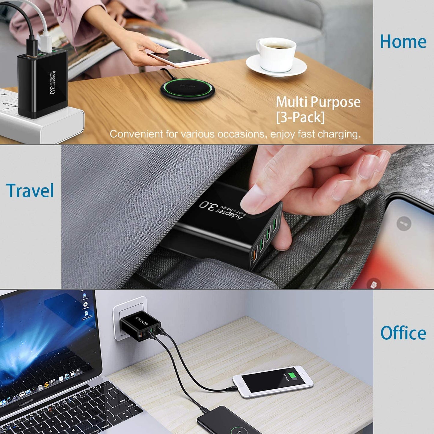 Fast Charging 3.0 Wall Charger, 4-Ports USB Wall Charger, Iseekerkit 3.0 USB Charger with Fast USB Adaptive Adapter Block Compatible for 10W Wireless Charger Galaxy S9 S8 Note 8 9,Tablet,Iphone,Pad  Shenzhen Nuomige Electronics Co., Ltd   