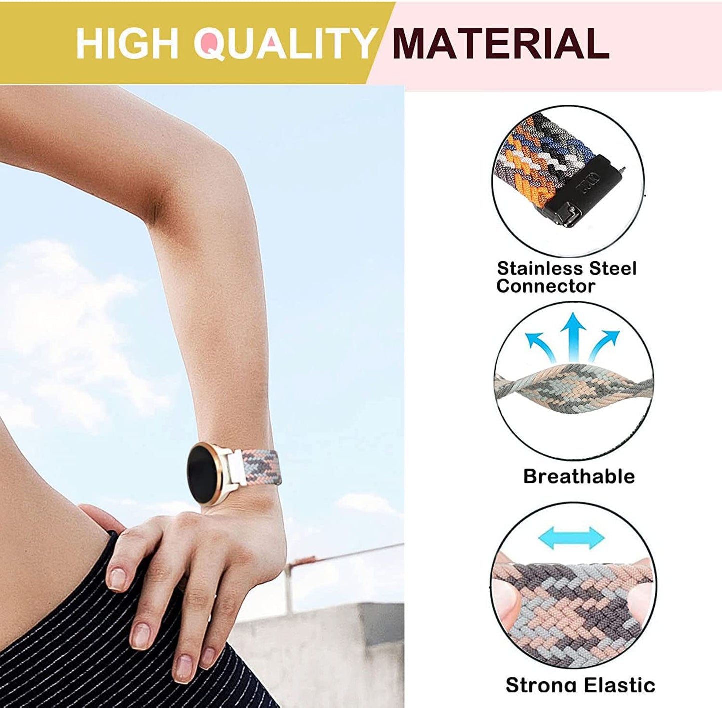 Krudary Nylon Elastic Watch Bands Compatible with Garmin Venu/Venu Sq, 20Mm Adjustable Fabric Breathable Soft Stretch Bracelet Strap for Garmin Vivoactive 3, Vivomove Hr/Style/Luxe  Krudary   