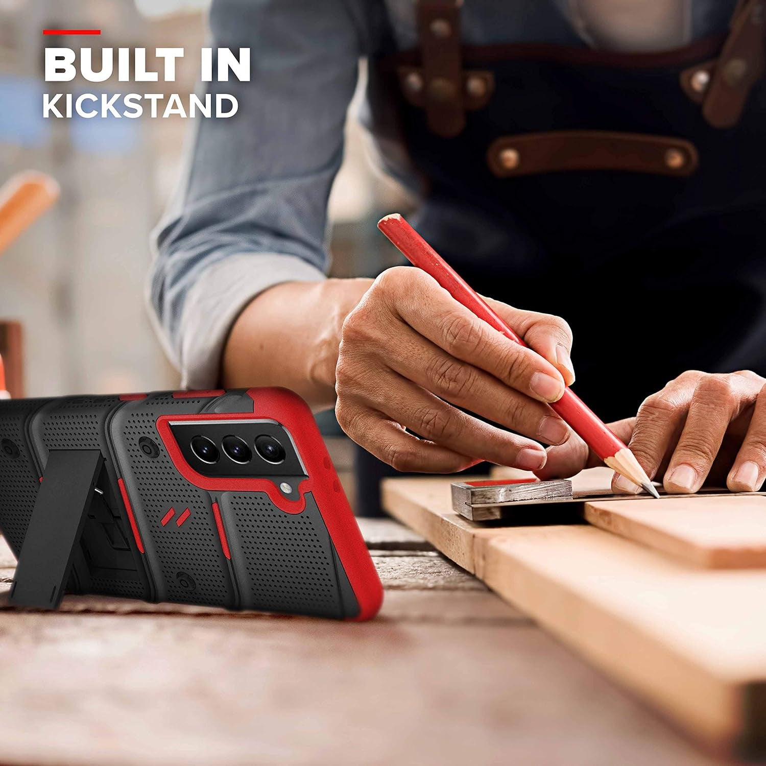 ZIZO Bolt Series for Galaxy S21 plus Case with Screen Protector Kickstand Holster Lanyard - Black & Red  Zizo   