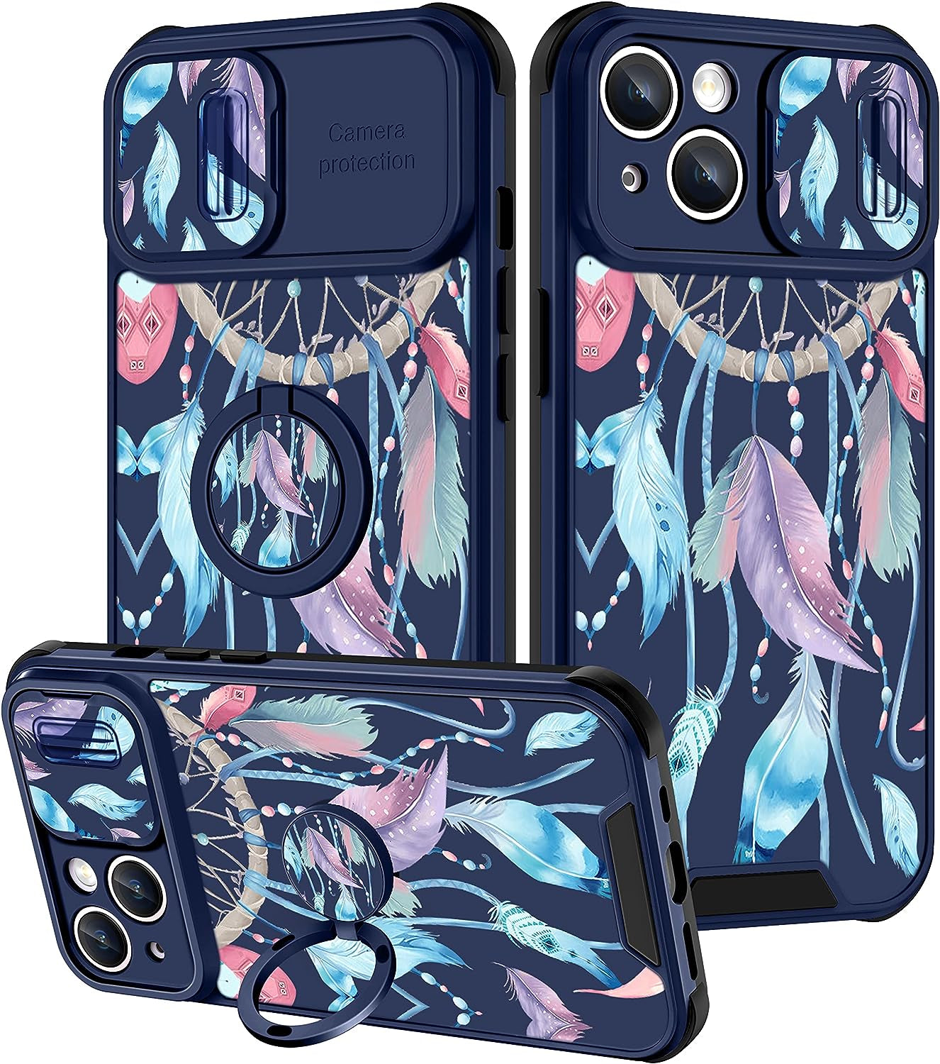 Goocrux (2In1 for Iphone 14 plus Case for Girls Women Kawaii Cartoon Girly Phone Cover Cute Unique Design with Slide Camera Cover+Ring Holder Pink Rainbow Cases for Iphone 14Plus 6.7 Inch  Goocrux Dreamcatcher  