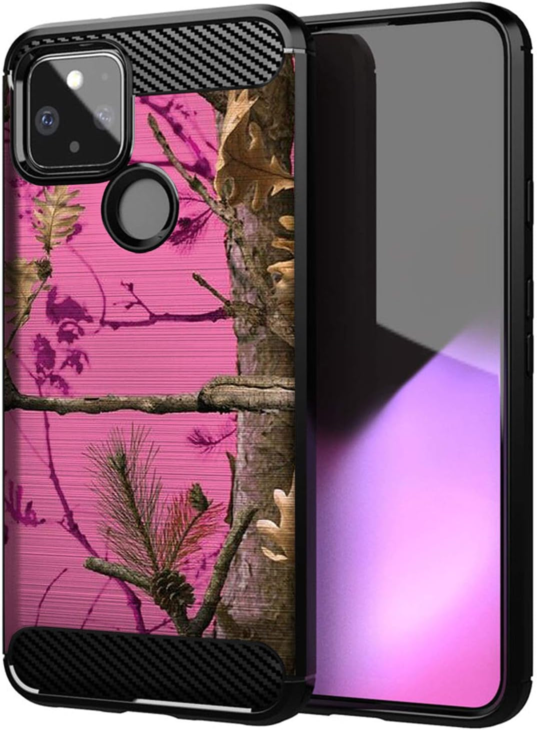 Casesondeck Camo Case Compatible with Google Pixel 4A 5G (2020), Carbon Fiber Texture Slim Fitted Matte Cover with Design (Sunset Deer)  Cases on Deck Pink Tree Camo  