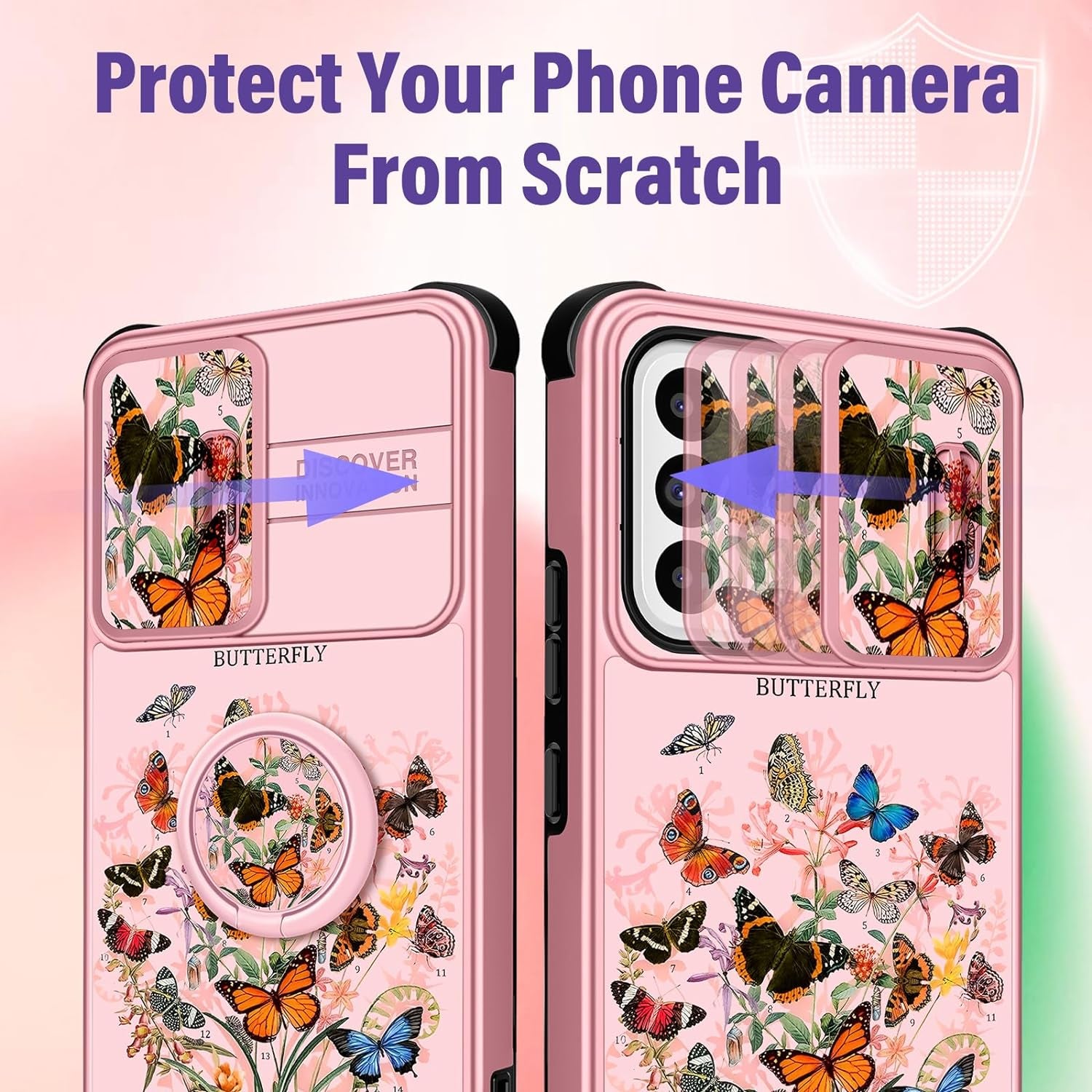 Funermei (2In1 for Samsung Galaxy A53 5G Phone Case for Women Cute Girls Cover Butterfly Girly Kawaii Aesthetic Butterfly Design with Camera Cover and Ring Stand Funda for Samsung A53 5G Case  Funermei   