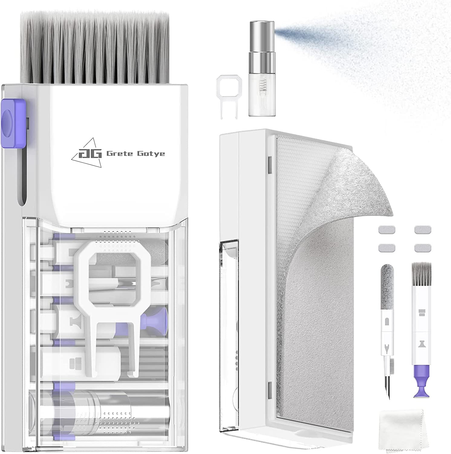 10-In-1 Keyboard Cleaner, Laptop Cleaning Kit Lens Pen for DSLR Cameras, 3 in 1 Earbud Cleaner Pen, Computer Cleaning Kit, Polish Cleaning Cloth Brush for Screen/Electronic/Macbook/Phone/Ipad/Pc/  Grete Gotye Purple  