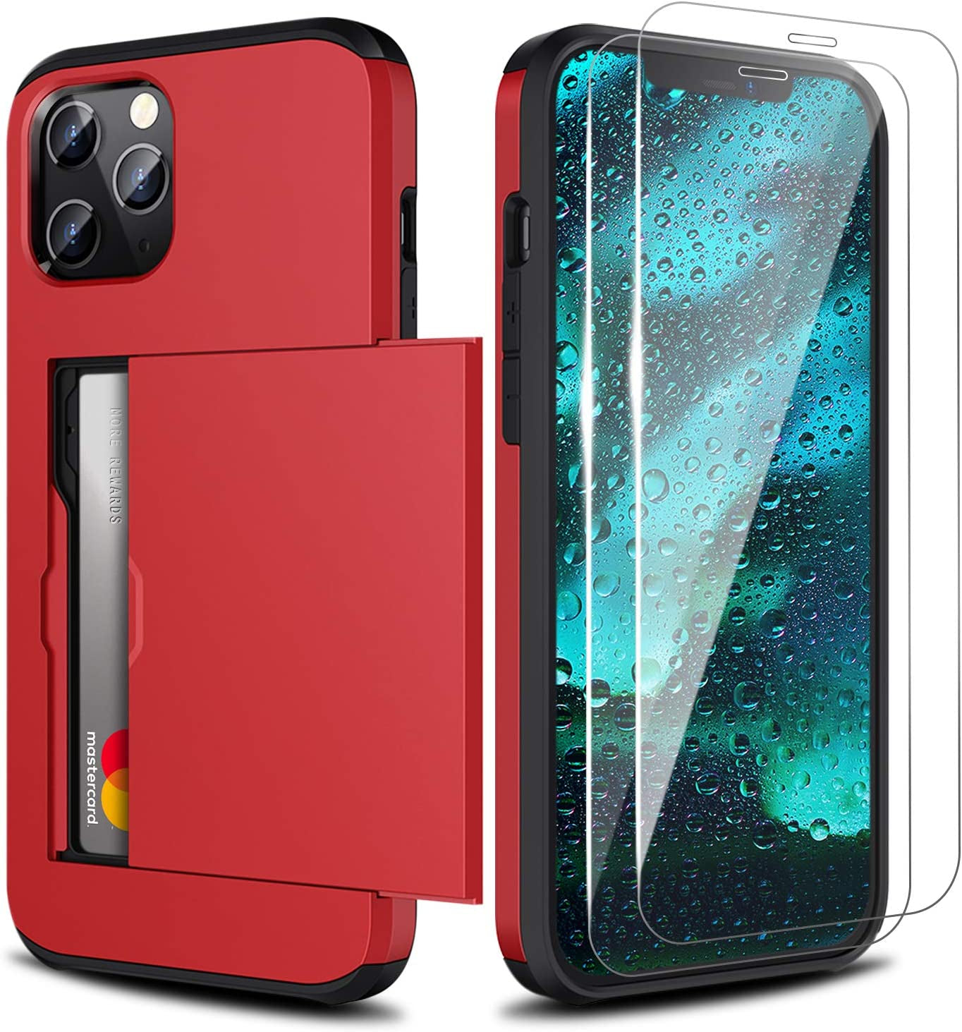 Zuslab Wallet Case Compatible with Apple Iphone 12 Pro Max, Cover with Card Holder, Shockproof anti Scratch Replacement for Iphone 12 Pro Max, with Screen Protector [X2Pack] Dark Blue  ZUSLAB Red  